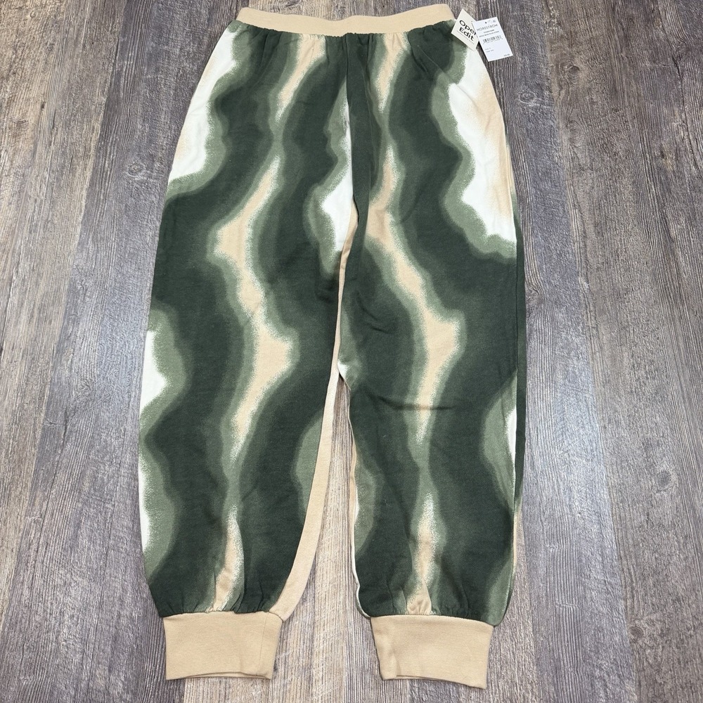 Open Edit Nordstrom‎ Jogger Sweatpants Green Beige Abstract Stripe Womens S NWT